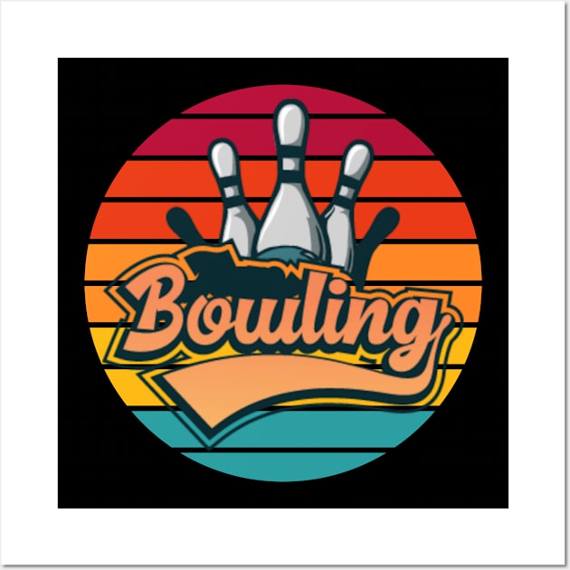 Vintage Bowling Pin And 80's Sun Retro Graphic Wall Art by deafcrafts